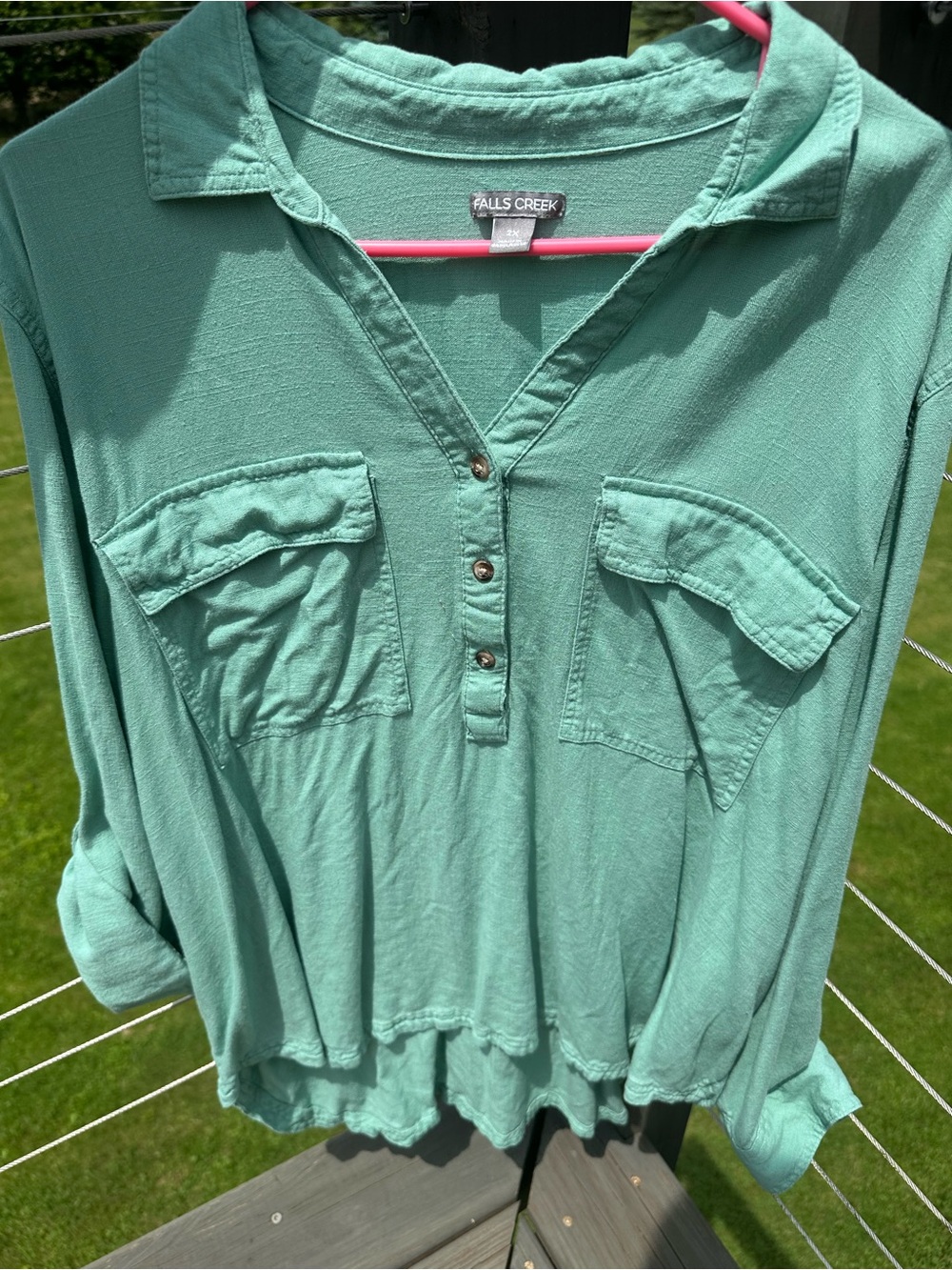 Falls Creek Women's Seafoam Green Button-Front Tunic